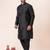 Black plain dupion silk kurta churidar set for festive, reception, weddings