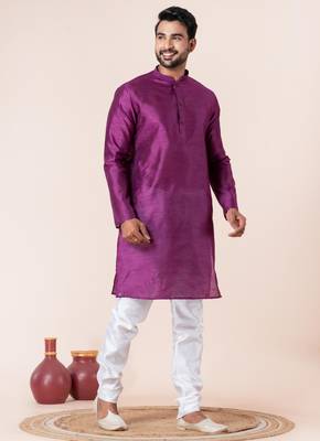 Purple plain dupion silk kurta churidar set for festive, reception, weddings 2