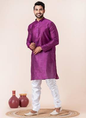 Purple plain dupion silk kurta churidar set for festive, reception, weddings 3