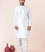 White plain dupion silk kurta for festive, reception, weddings