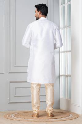 White plain dupion silk kurta churidar set for festive, reception, weddings 4