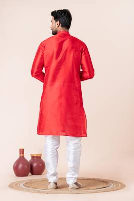 Red plain dupion silk kurta churidar set for festive, reception, weddings 4
