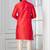 Red plain dupion silk kurta churidar set for festive, reception, weddings