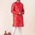 Red printed dupion silk kurta churidar set for festive, reception, weddings