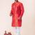 Red printed dupion silk kurta churidar set for festive, reception, weddings