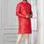 Red printed dupion silk kurta churidar set for festive, reception, weddings