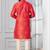 Red printed dupion silk kurta churidar set for festive, reception, weddings