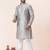 Grey printed dupion silk kurta for festive, reception, weddings