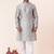 Grey printed dupion silk kurta churidar set for festive, reception, weddings