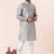 Grey printed dupion silk kurta churidar set for festive, reception, weddings