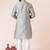 Grey printed dupion silk kurta churidar set for festive, reception, weddings