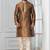 Brown printed dupion silk kurta churidar set for festive, reception, weddings