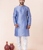 Sky blue plain dupion silk kurta churidar set for festive, reception, weddings