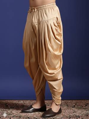 Beige plain cotton dhoti for festive, reception, weddings 3