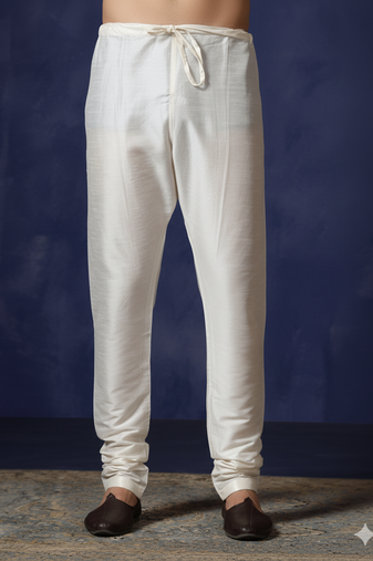 White plain dupion silk churidar for festive, reception, weddings