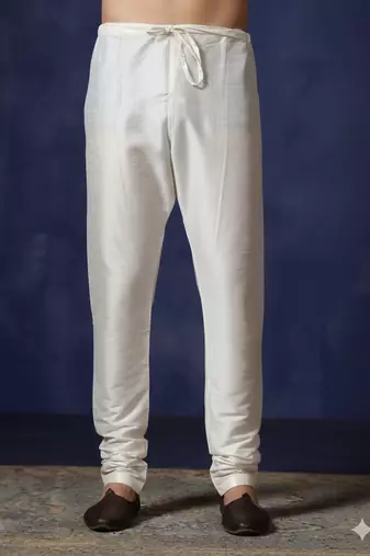 White plain dupion silk churidar for festive, reception, weddings