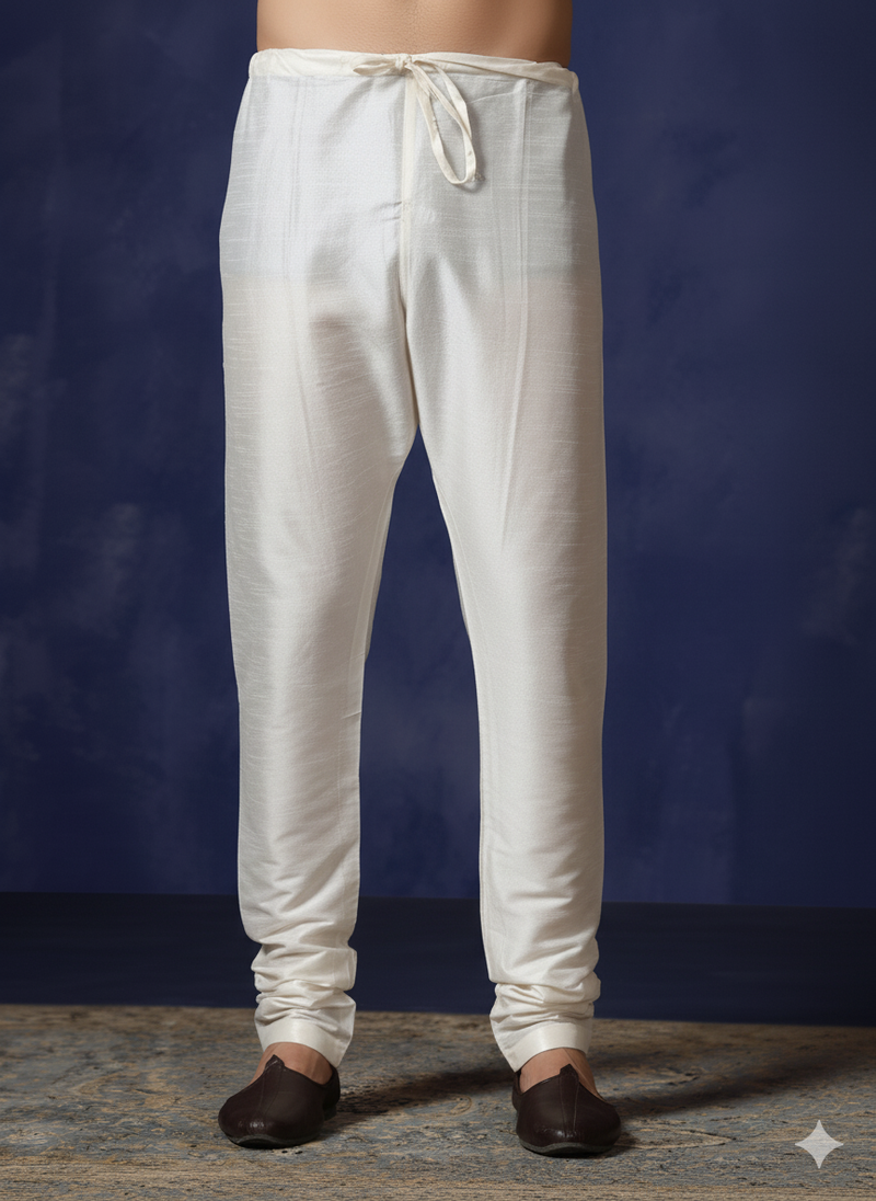 White plain dupion silk churidar for festive, reception, weddings