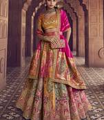multicolor Banarasi Silk Blend Embroidered Sequin Lehenga set choli dupatta