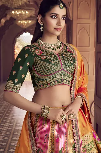 multicolor Banarasi silk blend Embroidered Sequin Lehenga choli