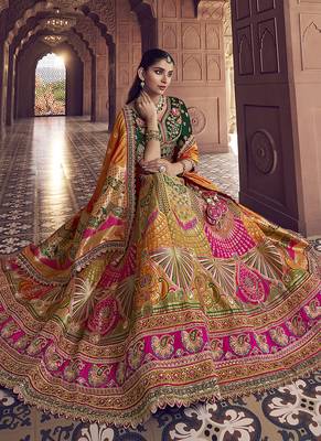 multicolor Banarasi silk blend Embroidered Sequin Lehenga choli 3