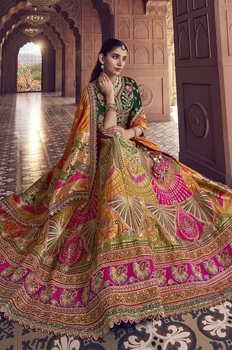 multicolor Banarasi silk blend Embroidered Sequin Lehenga choli