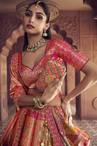 multicolor Banarasi silk blend Embroidered Sequin Lehenga choli