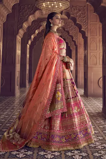 multicolor Banarasi silk blend Embroidered Sequin Lehenga choli