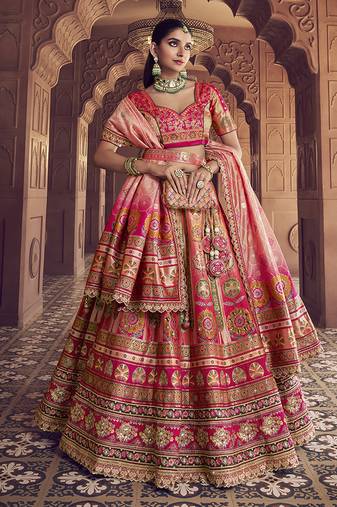 multicolor Banarasi Silk Blend Embroidered Sequin Lehenga set choli dupatta