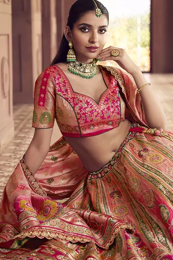 multicolor Banarasi silk blend Embroidered Sequin Lehenga choli