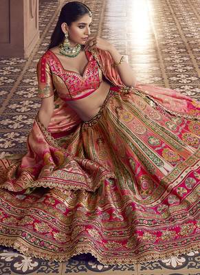multicolor Banarasi silk blend Embroidered Sequin Lehenga choli 3