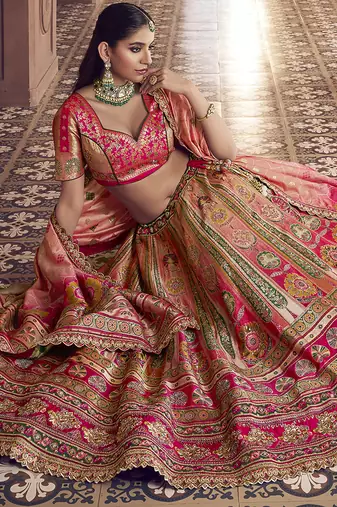 multicolor Banarasi silk blend Embroidered Sequin Lehenga choli