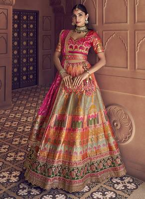 multicolor Banarasi silk blend Embroidered Sequin Lehenga choli 1