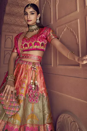 multicolor Banarasi silk blend Embroidered Sequin Lehenga choli