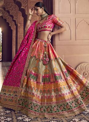 multicolor Banarasi silk blend Embroidered Sequin Lehenga choli 3