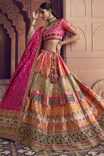multicolor Banarasi silk blend Embroidered Sequin Lehenga choli