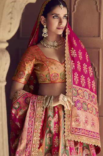 multicolor Banarasi silk blend Embroidered Sequin Lehenga choli