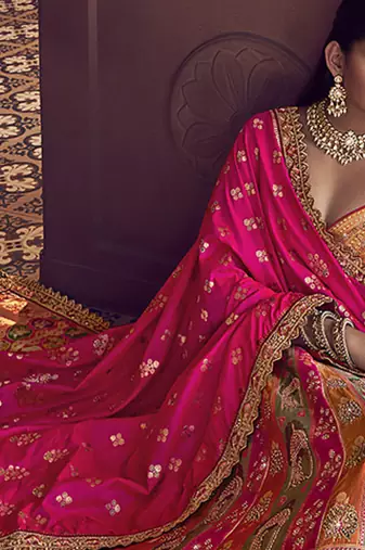 multicolor Banarasi silk blend Embroidered Sequin Lehenga choli