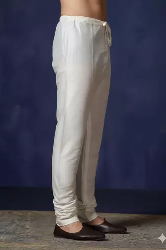 White plain dupion silk churidar for festive, reception, weddings