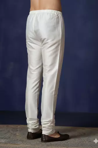 White plain dupion silk churidar for festive, reception, weddings
