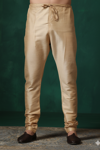 Beige plain dupion silk churidar for festive, reception, weddings