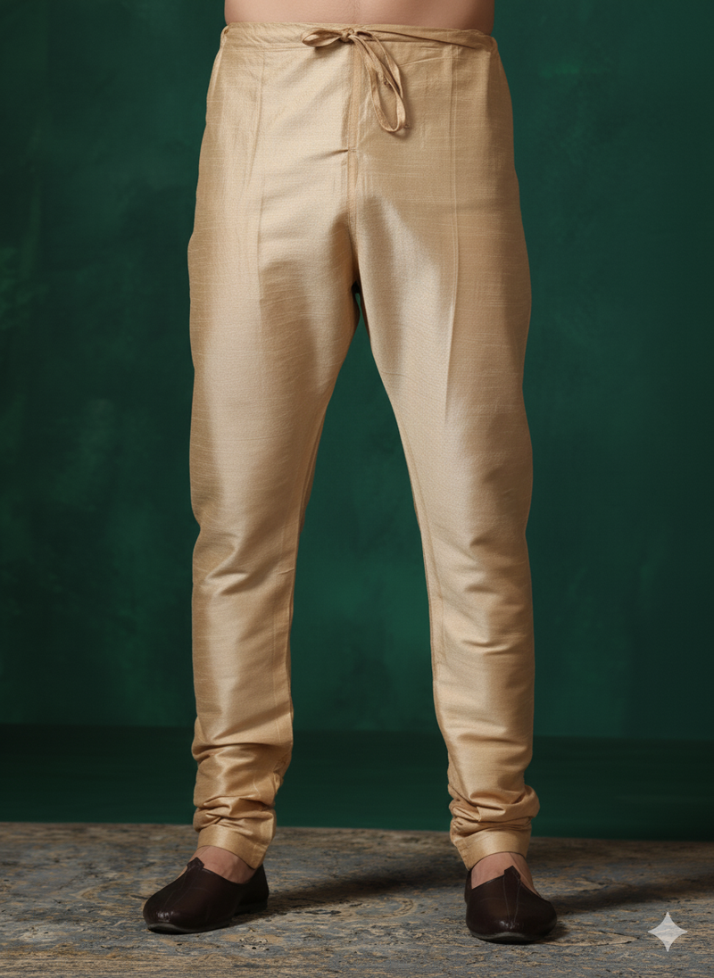 Beige plain dupion silk churidar for festive, reception, weddings