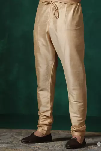 Beige plain dupion silk churidar for festive, reception, weddings