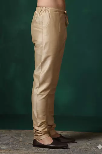Beige plain dupion silk churidar for festive, reception, weddings