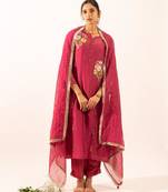 Rani pink twin bouquet suit set with duppata
