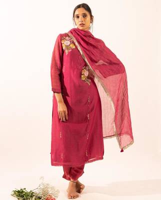 Rani pink twin bouquet suit set with duppata 2