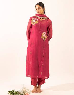 Rani pink twin bouquet suit set with duppata 4