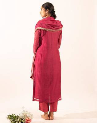 Rani pink twin bouquet suit set with duppata 5