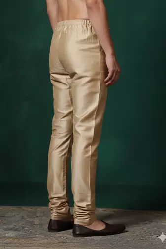 Beige plain dupion silk churidar for festive, reception, weddings
