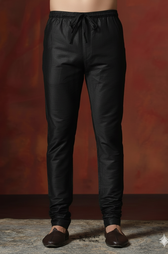 Black plain dupion silk churidar for festive, reception, weddings