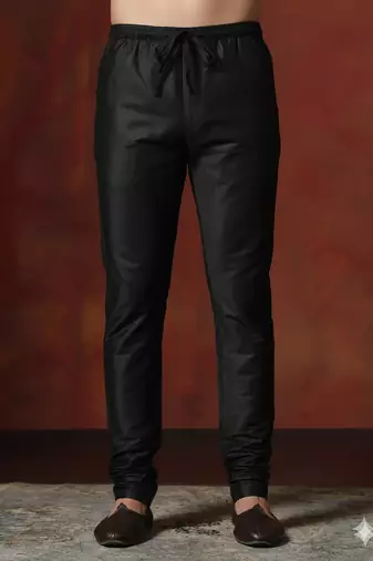 Black plain dupion silk churidar for festive, reception, weddings